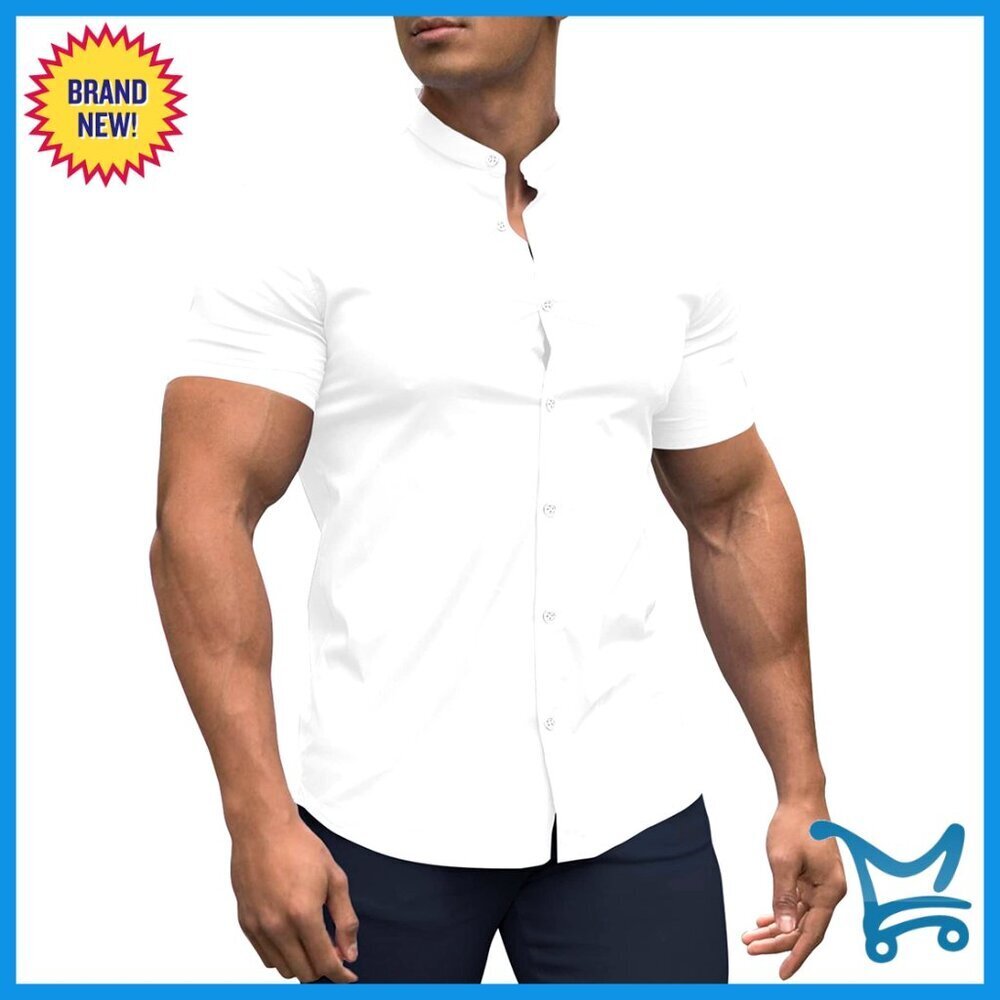 Men's Slim Fit Stretch Button Down Shirt Muscle Fit Dress Shirt Casual